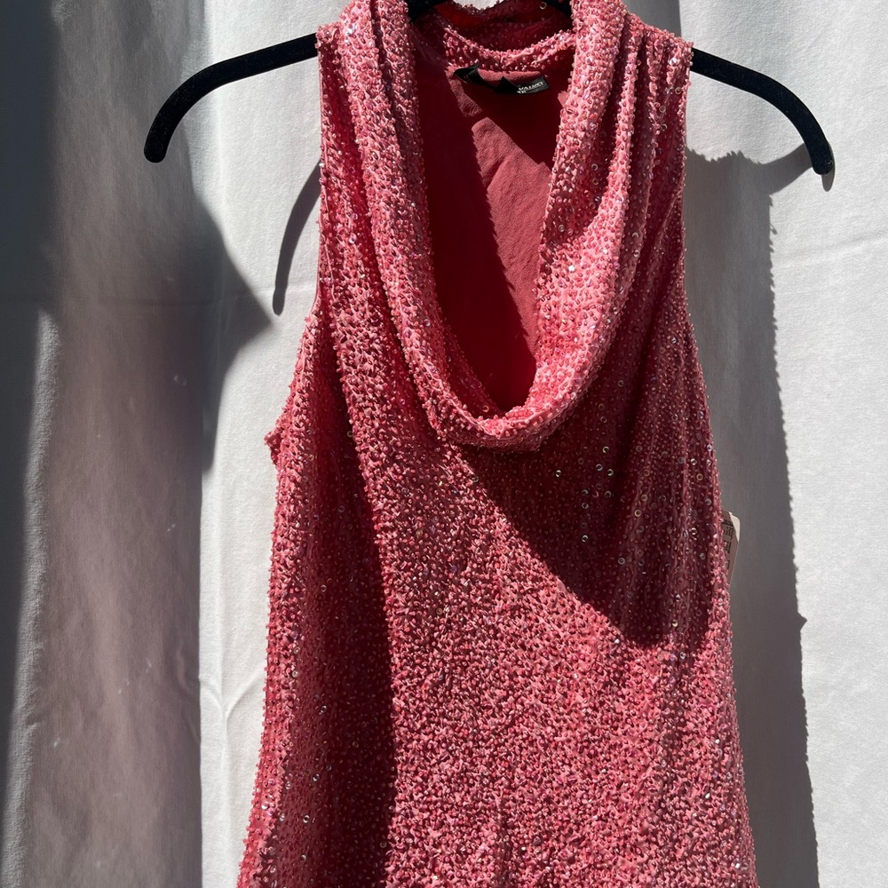 Carmen Marc Valvo Beaded Cowl Neck Top Pink Size 4